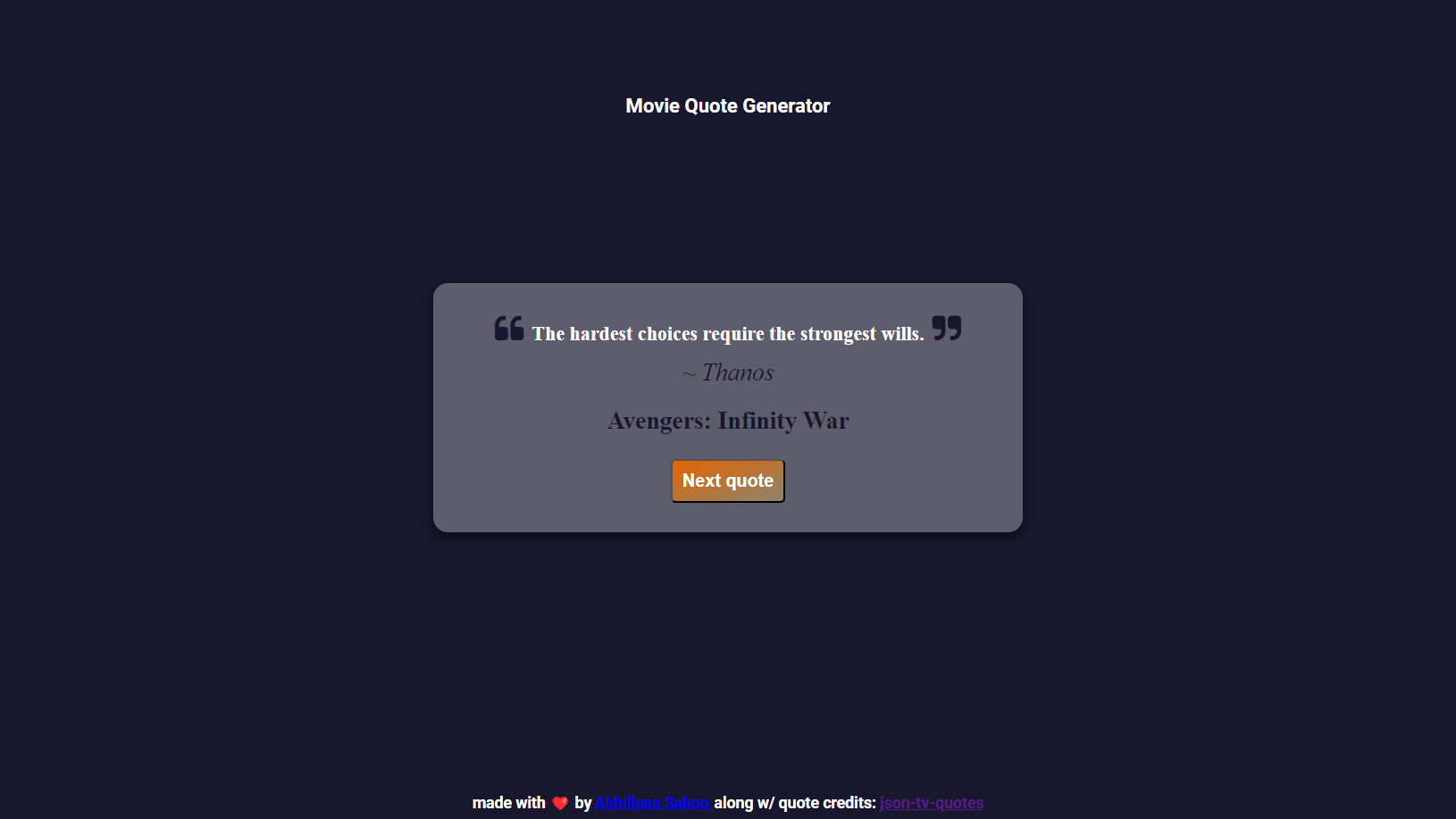 Movie TV Series Quote Generator